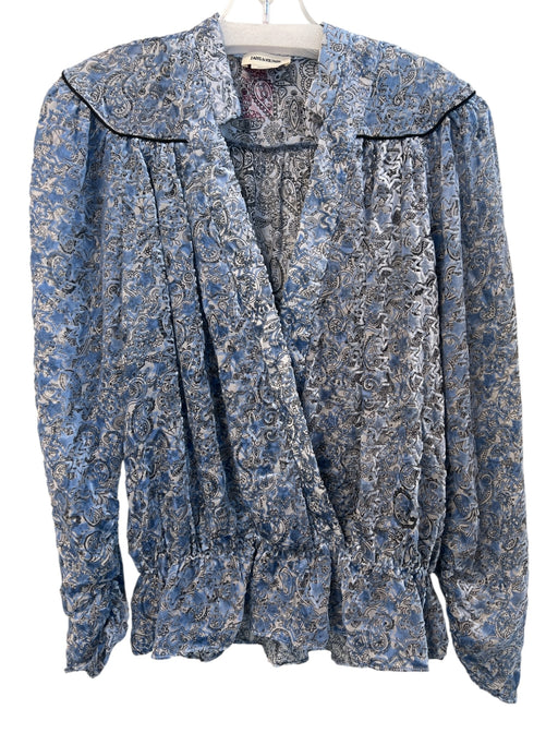 Zadig & Voltaire Size S Blue Viscose & Silk Long Sleeve flocked V Neck Top Blue / S