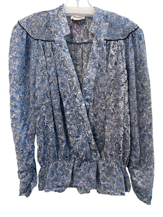Zadig & Voltaire Size S Blue Viscose & Silk Long Sleeve flocked V Neck Top Blue / S