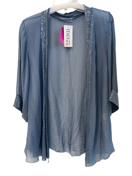No Brand Size Est S Blue Silk & Viscose Semi Sheer Half Sleeve Sequin Top Blue / Est S