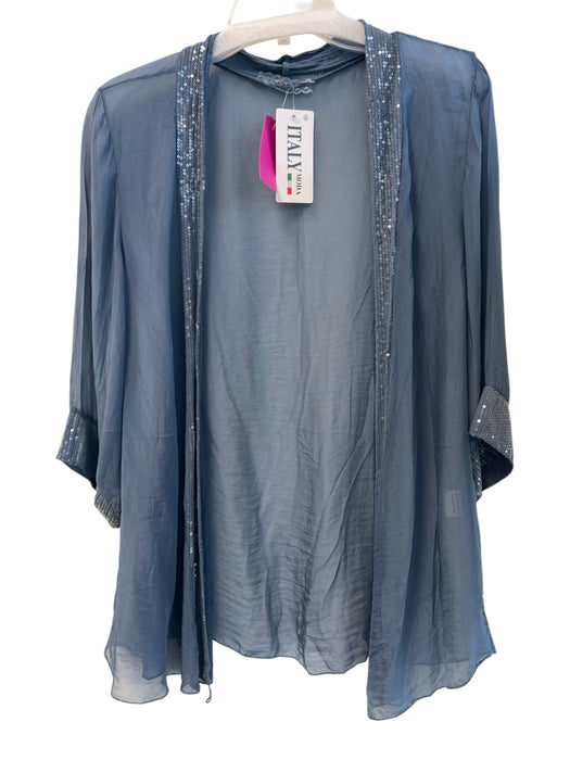No Brand Size Est S Blue Silk & Viscose Semi Sheer Half Sleeve Sequin Top Blue / Est S