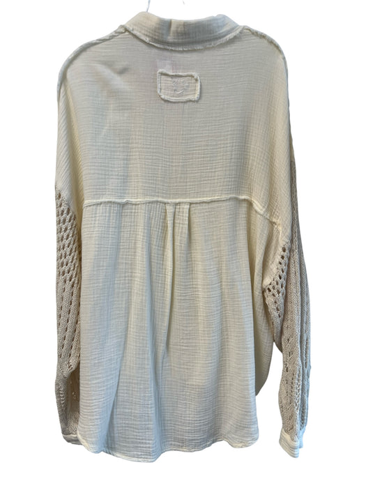 Porter collective Size S White Cotton Gauze Knit Sleeves Chest Pockets Top White / S