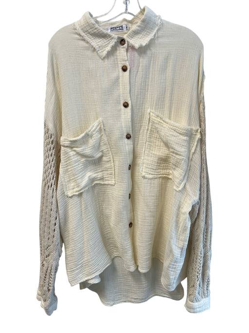 Porter collective Size S White Cotton Gauze Knit Sleeves Chest Pockets Top White / S