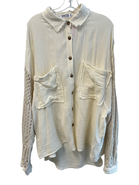 Porter collective Size S White Cotton Gauze Knit Sleeves Chest Pockets Top White / S