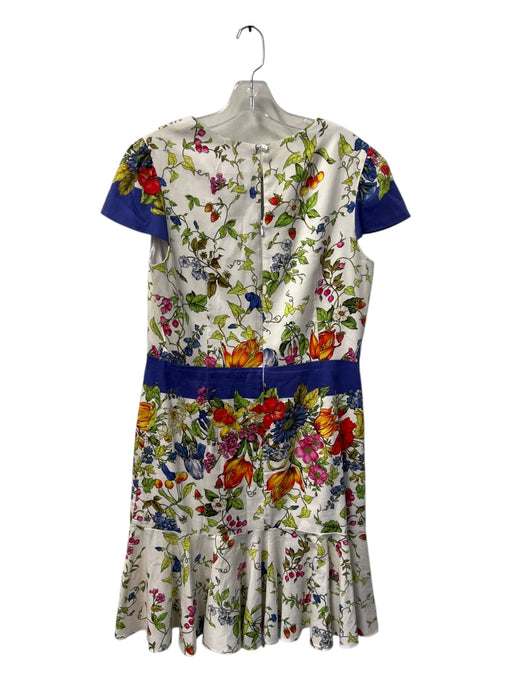 Milly Size 12 White & Multi Cotton Blend Round Neck Floral & Abstract Dress White & Multi / 12