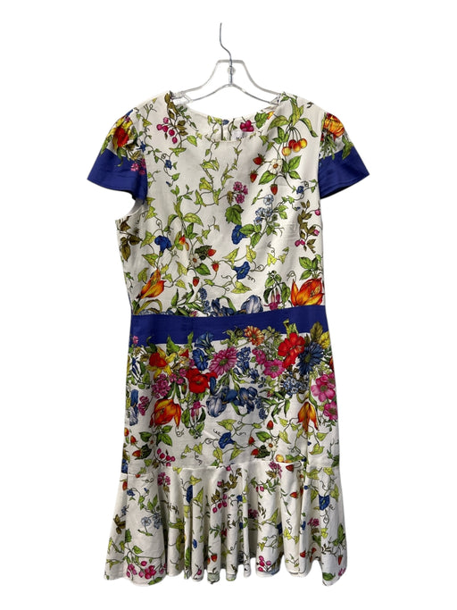 Milly Size 12 White & Multi Cotton Blend Round Neck Floral & Abstract Dress White & Multi / 12