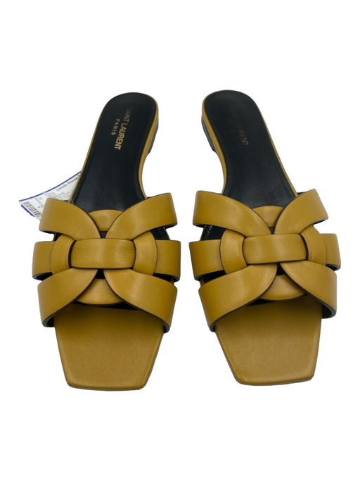 Saint Laurent Shoe Size 39 Dark Yellow Leather Woven Open Toe Slide Sandals Dark Yellow / 39