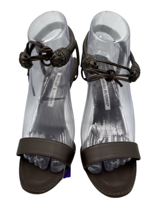 Manolo Blahnik Dark Brown Leather open toe Box Inc. Sandals Dark Brown