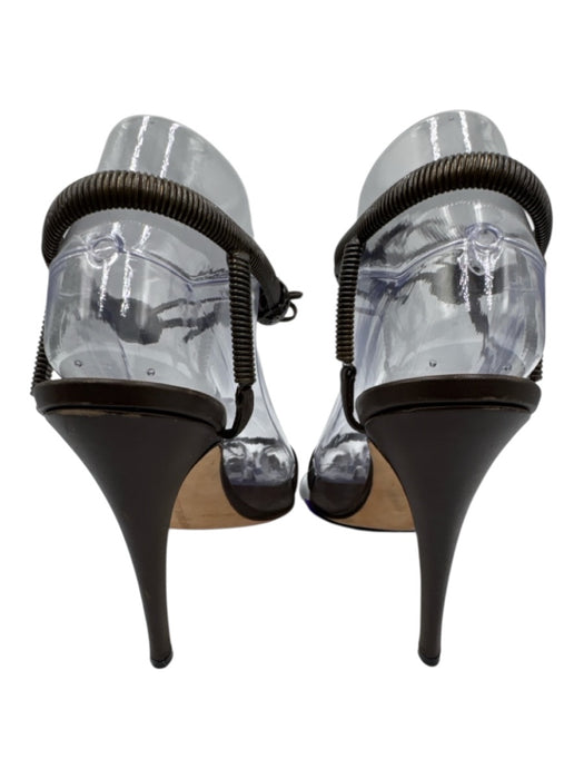 Manolo Blahnik Dark Brown Leather open toe Box Inc. Sandals Dark Brown