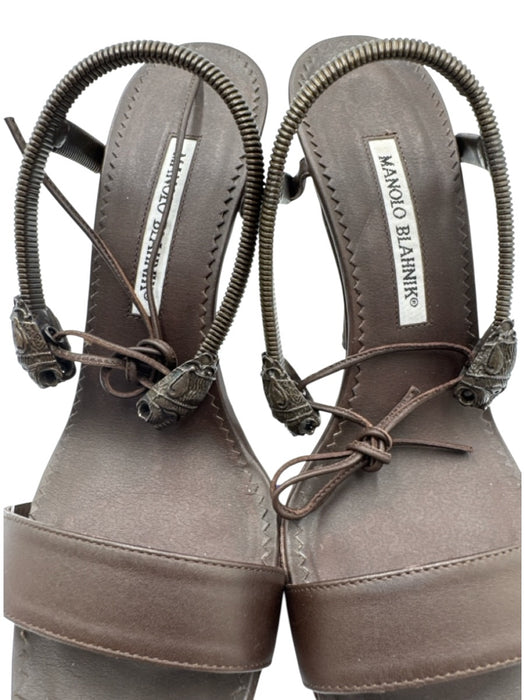 Manolo Blahnik Dark Brown Leather open toe Box Inc. Sandals Dark Brown