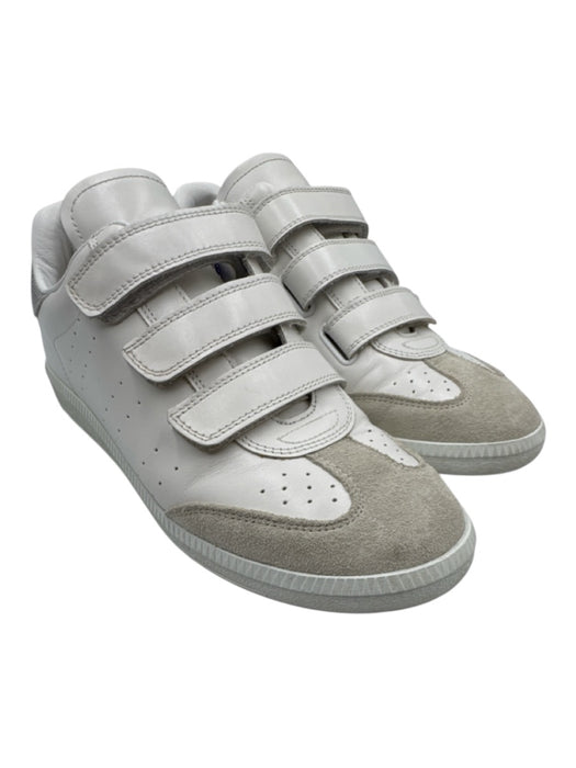 Isabel Marant Shoe Size 39 White & Silver Leather Velcro Strap Metallic Sneakers White & Silver / 39