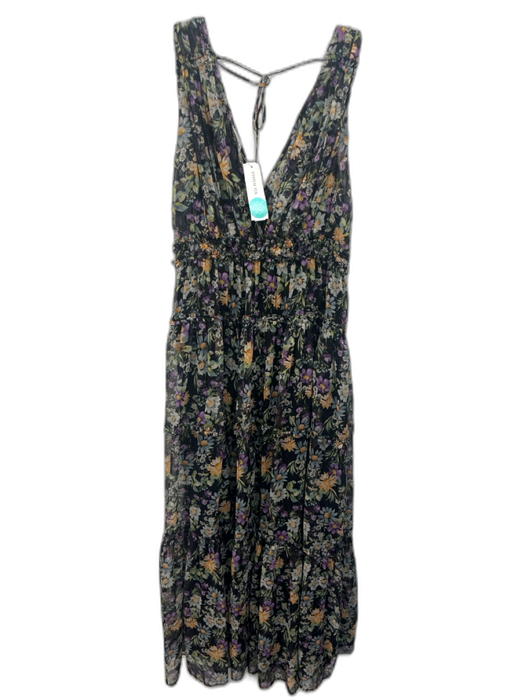 ASTR Size L Black & Multi Polyester Floral Sleeveless V Neck Elastic Waist Dress Black & Multi / L