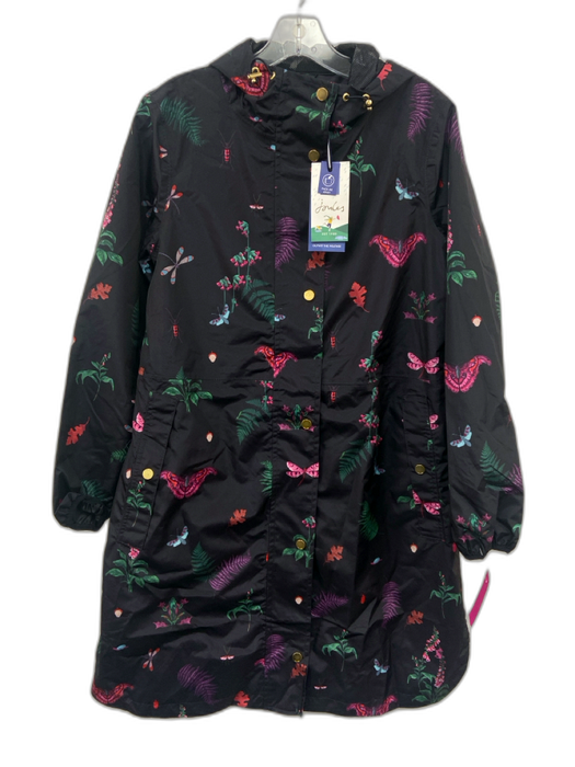 Joules Size 6 Black & Multi Polyester Botanical Snap & Zip Front Hooded Coat Black & Multi / 6