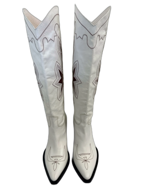 Gvasalia Shoe Size 40 White, Brown & Black Leather Upper Western Cowboy Boots White, Brown & Black / 40
