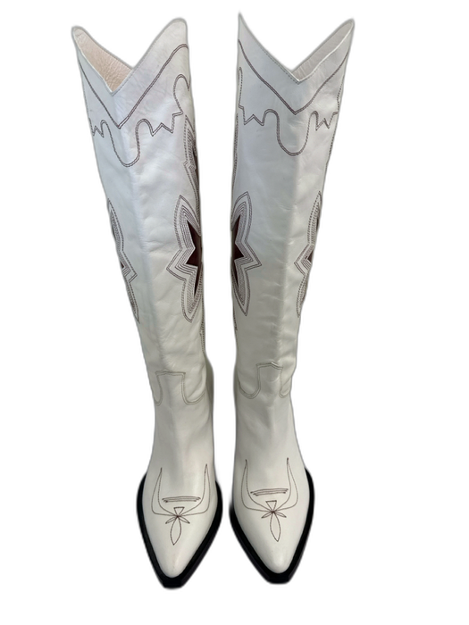 Gvasalia Shoe Size 40 White, Brown & Black Leather Upper Western Cowboy Boots White, Brown & Black / 40