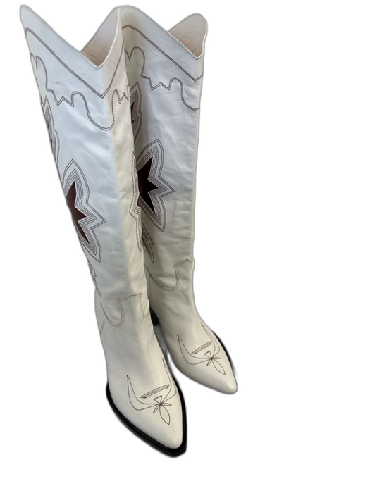 Gvasalia Shoe Size 40 White, Brown & Black Leather Upper Western Cowboy Boots White, Brown & Black / 40