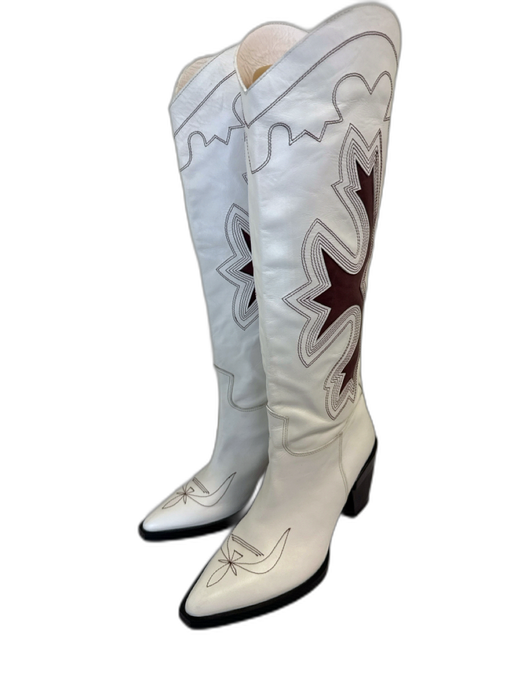 Gvasalia Shoe Size 40 White, Brown & Black Leather Upper Western Cowboy Boots White, Brown & Black / 40