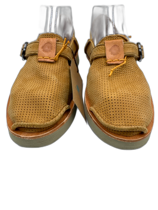 Satorisan Shoe Size 38 Beige Leather Upper Suede Buckle Strap Perforated Flats Beige / 38
