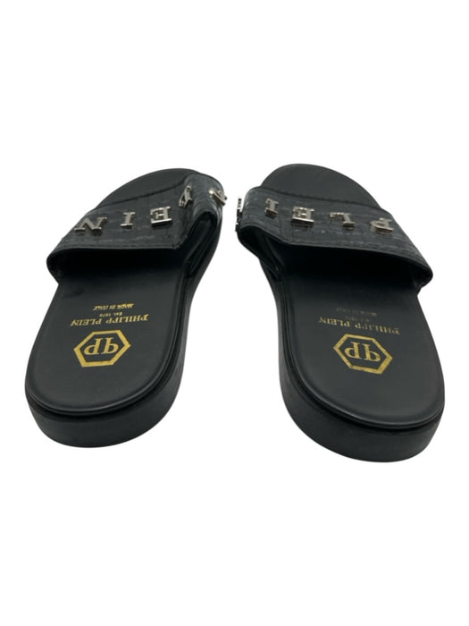 Phillip Plein Shoe Size 40 Black Leather Embossed Sandal Men's Shoes Black / 40