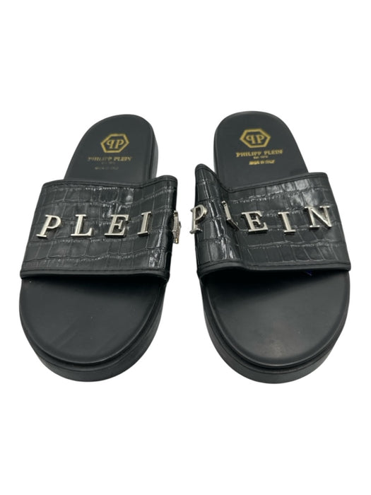 Phillip Plein Shoe Size 40 Black Leather Embossed Sandal Men's Shoes Black / 40