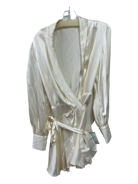 Zimmermann Size Medium Cream Silk Satin Wrap dress Long Sleeve Sash Dress Cream / Medium