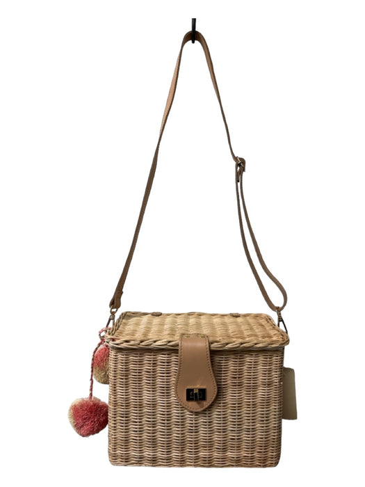 Kayu Beige & Pink Straw Woven Twist Lock Box Bag Beige & Pink / Small