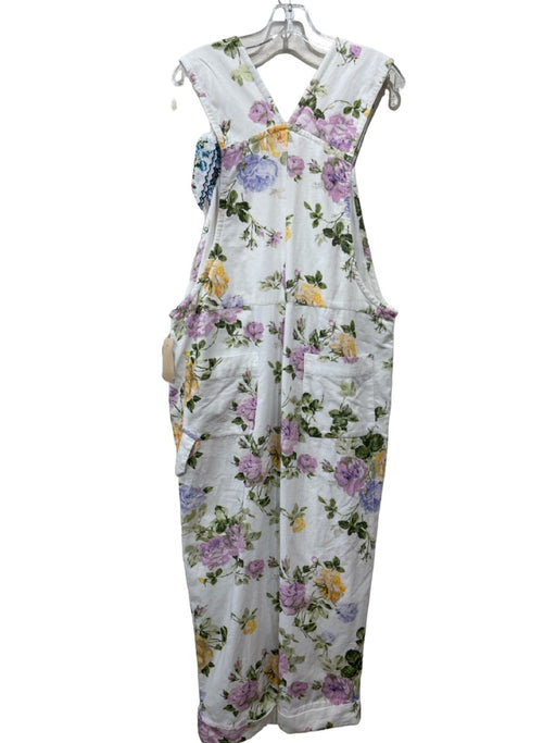Loveshackfancy Size L White, Pink & Yellow Cotton Corduroy Floral Overalls White, Pink & Yellow / L