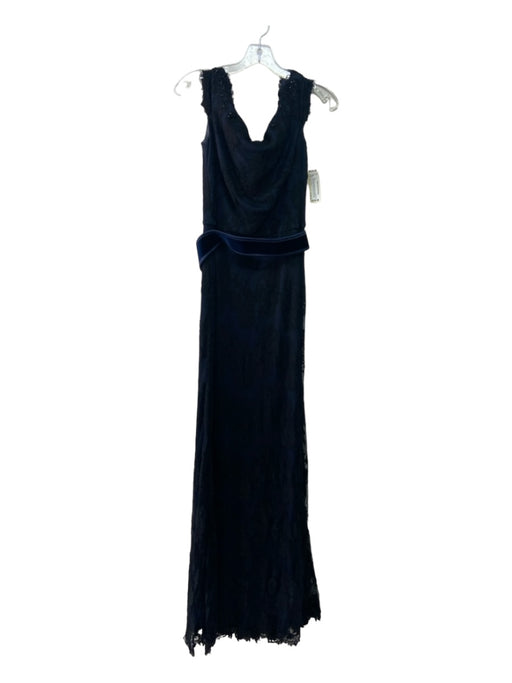 Tadashi Shoji Size 6 Black Nylon Blend Florentine Neckline Embellished Lace Gown Black / 6