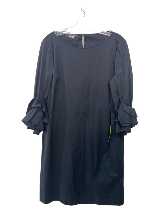 Lafayette 148 Size M Black Cotton Blend Wide Neck Long Ruffle Sleeve Dress Black / M