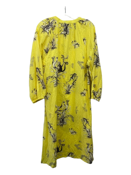 Ro's Garden Size M Yellow & Gray Cotton 1/2 Button Monkey Print Maxi Dress Yellow & Gray / M
