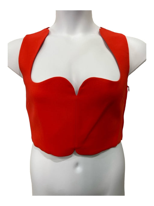 Versace Size 12 Red Orange Viscose Blend Sleeveless Darted Cropped Side Zip Top Red Orange / 12