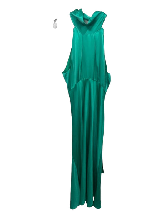 Saloni Size 8 Emerald Green Silk Sleeveless Tie Neck Pleated Midi Dress Emerald Green / 8