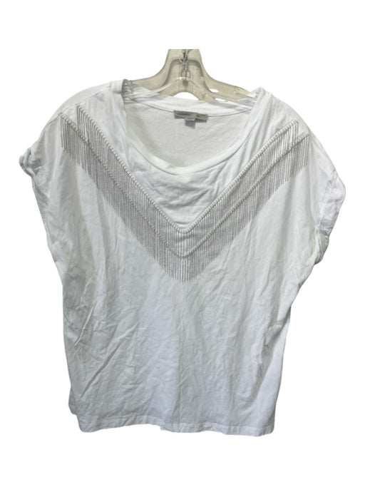 All Saints Size M/L White & Silver Cotton Ball Chain Round Neck Cap Sleeve Top White & Silver / M/L