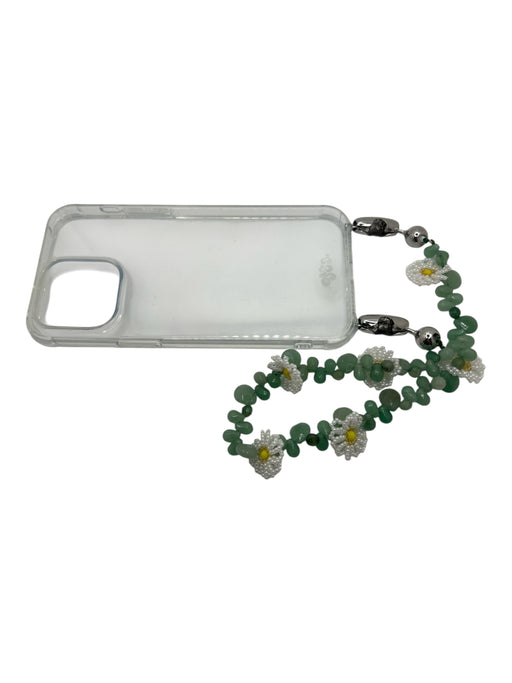 Ossa Clear, Green & White Plastic Aventurine Tear Drop Daisy Phone Case Clear, Green & White