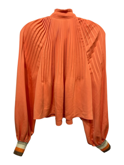 Tibi Size Est S Orange Polyester Long Sleeve Pleats Split Neck High Neck Top Orange / Est S