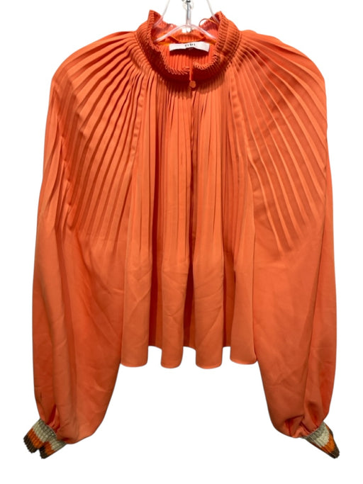 Tibi Size Est S Orange Polyester Long Sleeve Pleats Split Neck High Neck Top Orange / Est S