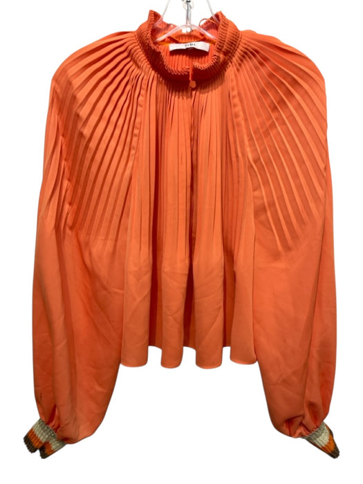 Tibi Size Est S Orange Polyester Long Sleeve Pleats Split Neck High Neck Top Orange / Est S