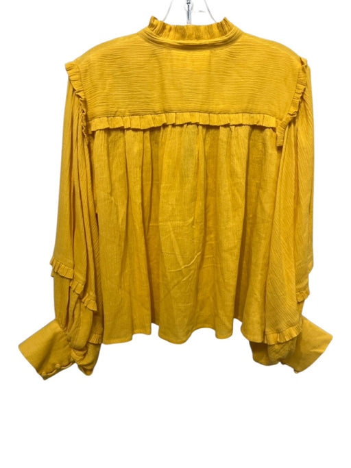 Carolina K Size M Yellow Cotton Long puff sleeve Split Neck Tie Neck Crop Top Yellow / M