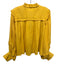 Carolina K Size M Yellow Cotton Long puff sleeve Split Neck Tie Neck Crop Top Yellow / M