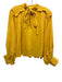 Carolina K Size M Yellow Cotton Long puff sleeve Split Neck Tie Neck Crop Top Yellow / M