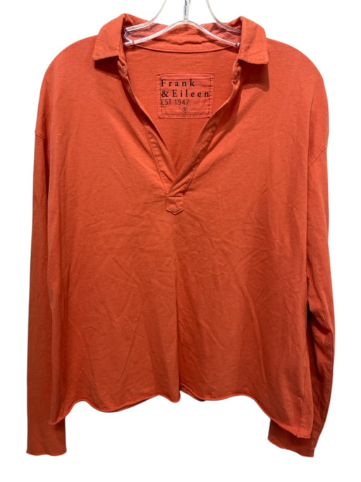 Frank & Eileen Size S Orange Cotton Split Neck Long Sleeve Collar Top Orange / S