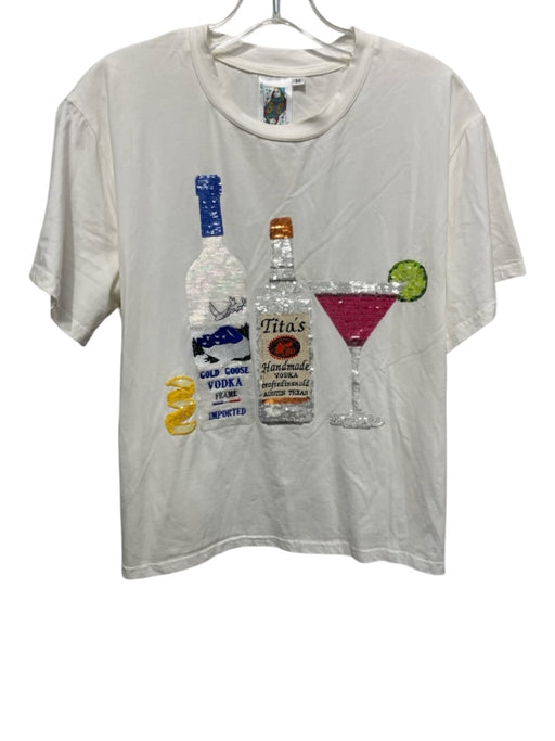 Queen of Sparkles Size M White Cotton Short Sleeve Sequin Graphic T Shirt Top White / M