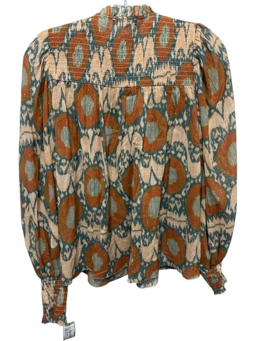 Ulla Johnson Size S / 6 Orange, Blue & Beige Cotton & Viscose Abstract Print Top Orange, Blue & Beige / S / 6