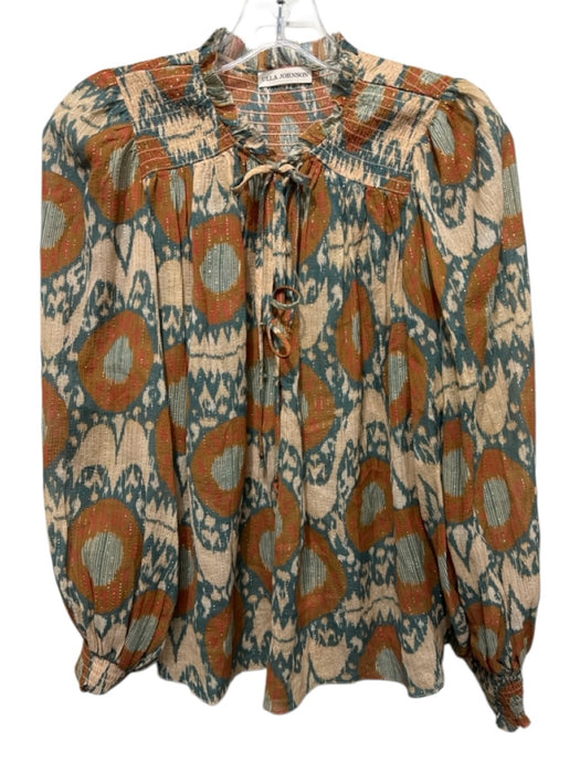 Ulla Johnson Size S / 6 Orange, Blue & Beige Cotton & Viscose Abstract Print Top Orange, Blue & Beige / S / 6
