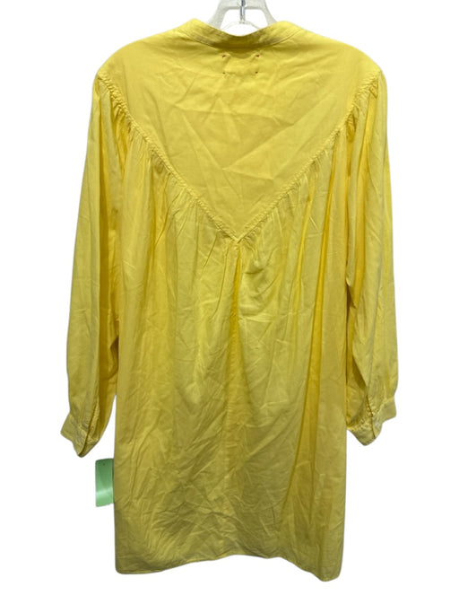 XiRENA Size L Yellow Cotton Long Sleeve Button Front no Collar Shift Dress Yellow / L