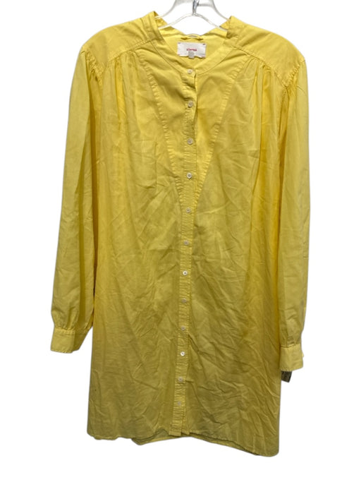 XiRENA Size L Yellow Cotton Long Sleeve Button Front no Collar Shift Dress Yellow / L