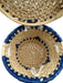 Beige, Blue & White Palm Straw Woven Hinge Open Bucket Shoulder Bag Beige, Blue & White