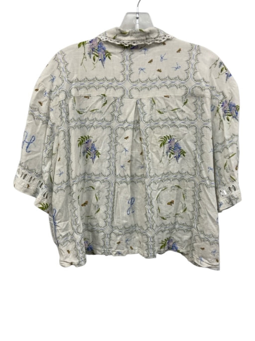 Hill House Size L White, Blue, Green Viscose & Linen Short Sleeve Short Set White, Blue, Green / L