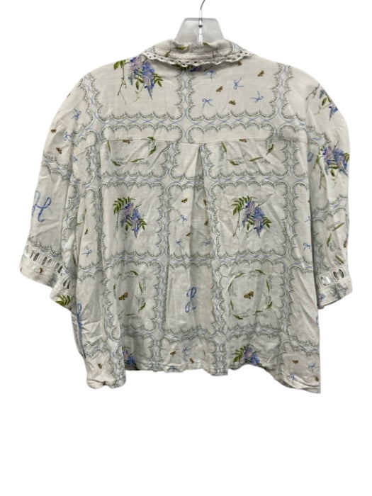Hill House Size L White, Blue, Green Viscose & Linen Short Sleeve Short Set White, Blue, Green / L
