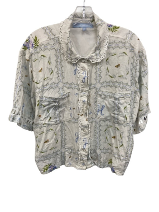 Hill House Size L White, Blue, Green Viscose & Linen Short Sleeve Short Set White, Blue, Green / L