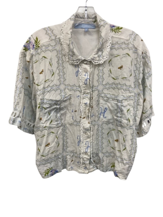 Hill House Size L White, Blue, Green Viscose & Linen Short Sleeve Short Set White, Blue, Green / L